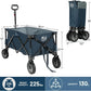 Collapsible Outdoor Folding Wagon Cart Heavy Duty Camping Patio Shopping Garden Cart with Side Bag Cup Holder Blue Large