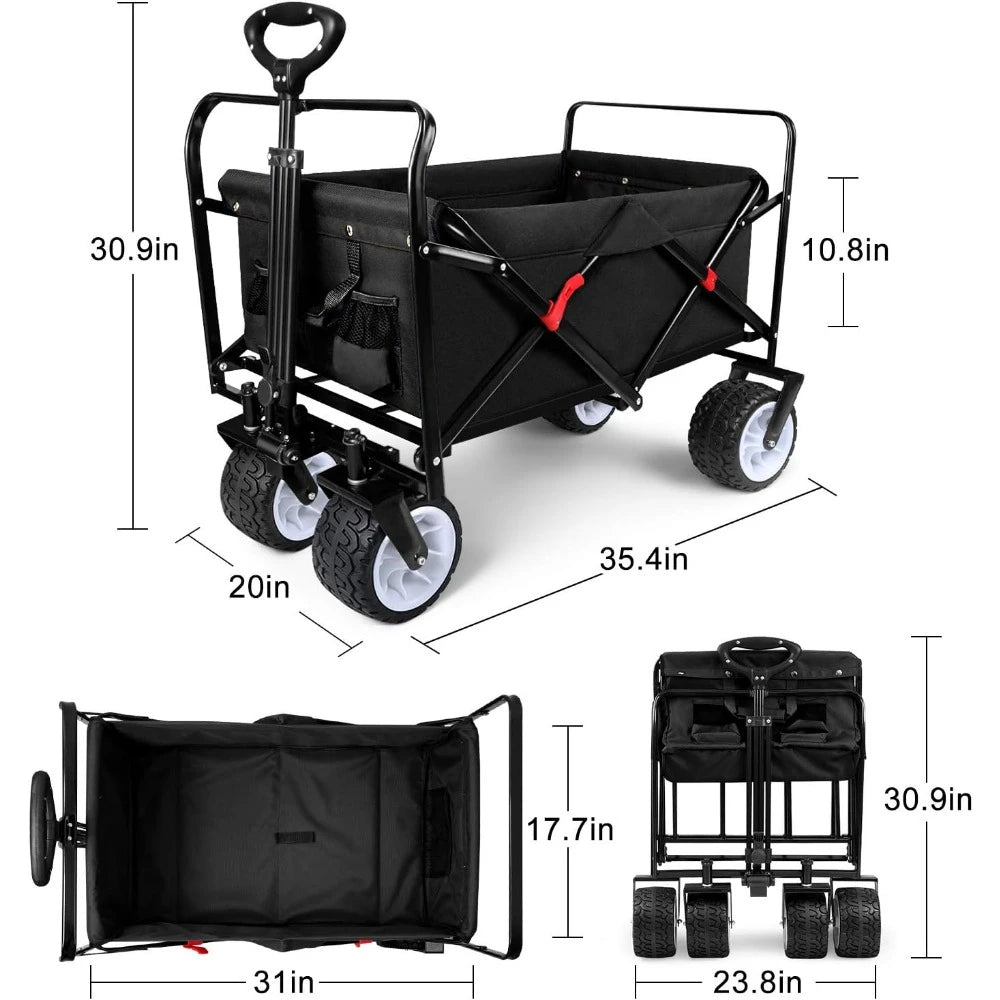 Folding Beach Wagon Cart 330 Pound Capacity Collapsible Utility Camping Grocery Canvas Portable Rolling Outdoor Garden