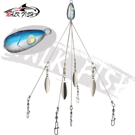 WALK FISH Umbrella Fishing Lure Rig 5 Arms Alabama Rig Head Swimming Bait Bass with Swivel Snap Connector Minnow Fishing Lure