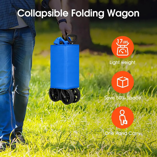 190L Collapsible Folding Wagon Cart 345LBS Large Capacity Camping All Terrain Foldable Heavy Duty Utility Wagon Cart