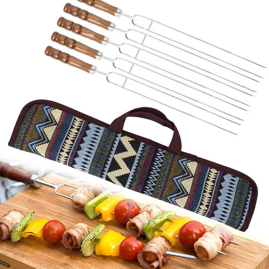 5 PCS Stainless Steel U-Shape Barbecue Forks Roasting Skewers with Carry Bag Outdoor Picnic Camping Barbecue Fork BBQ Tool Sets
