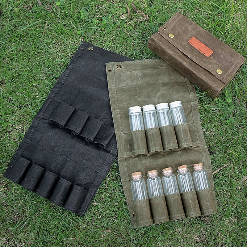 Outdoor Spice Bottle Set Picnic Bag Canvas Waterproof Large Capacity Camping Hiking Bushcraft Picnic Bbq Seasoning Bag 캠핑용품