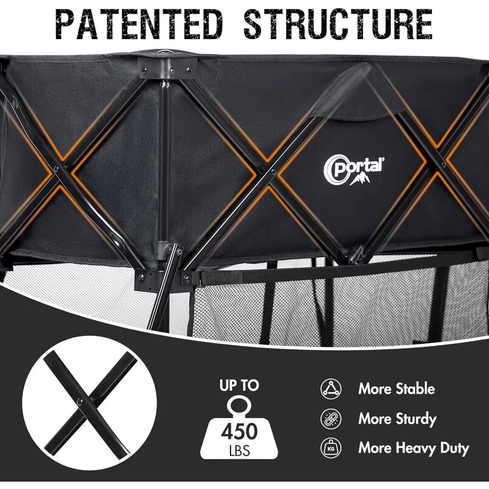 PORTAL Collapsible Double Decker Wagon, Folding Wagon Cart with Tailgate, Beach Wagon with Big Wheels, 450LB Heavy Duty Foldable