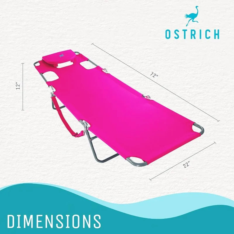 Ostrich 72" x 22" Chaise Lounge Portable Lightweight Reclining Lounger, Outdoor Patio Beach Lawn Camping Pool Tanning Chair