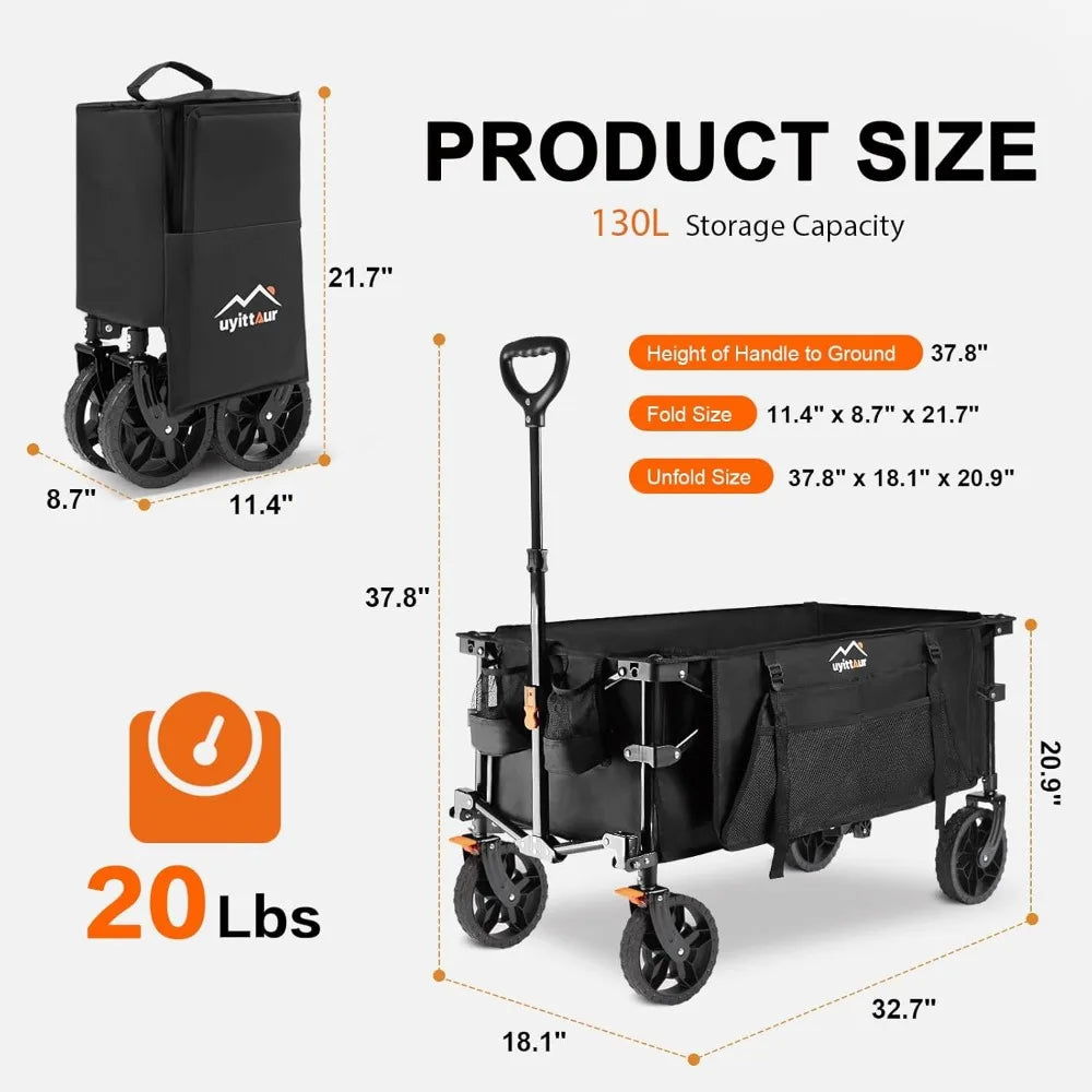 Wagon Cart Heavy Duty Foldable, Collapsible Folding Wagon with Compact Folding Design, Utility Grocery Wagon with Side Pocket