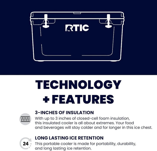 RTIC 65 QT Ultra-Tough Cooler Hard Insulated Portable Ice Chest Box for Beach, Drink, Beverage, Camping, Picnic, Fishing, Boat,