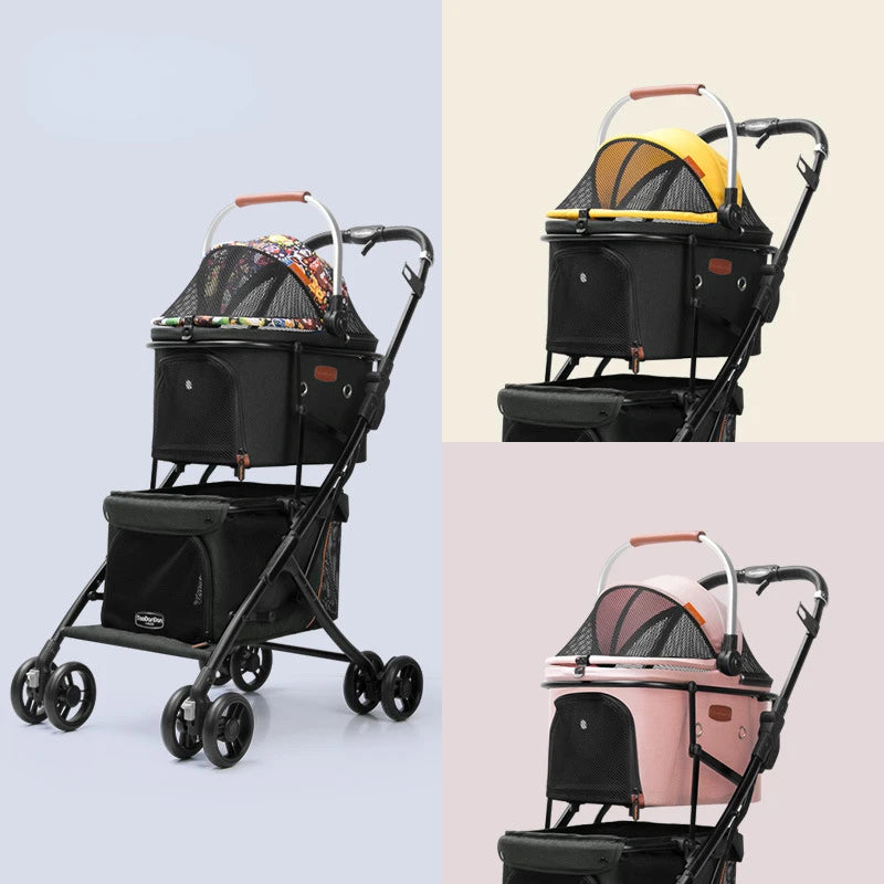 Dog Carriers 4 Wheel Pet Double-layer Stroller Cat Travel Strollers Detachable Portable Collapsible for Small Dogs Pets Products