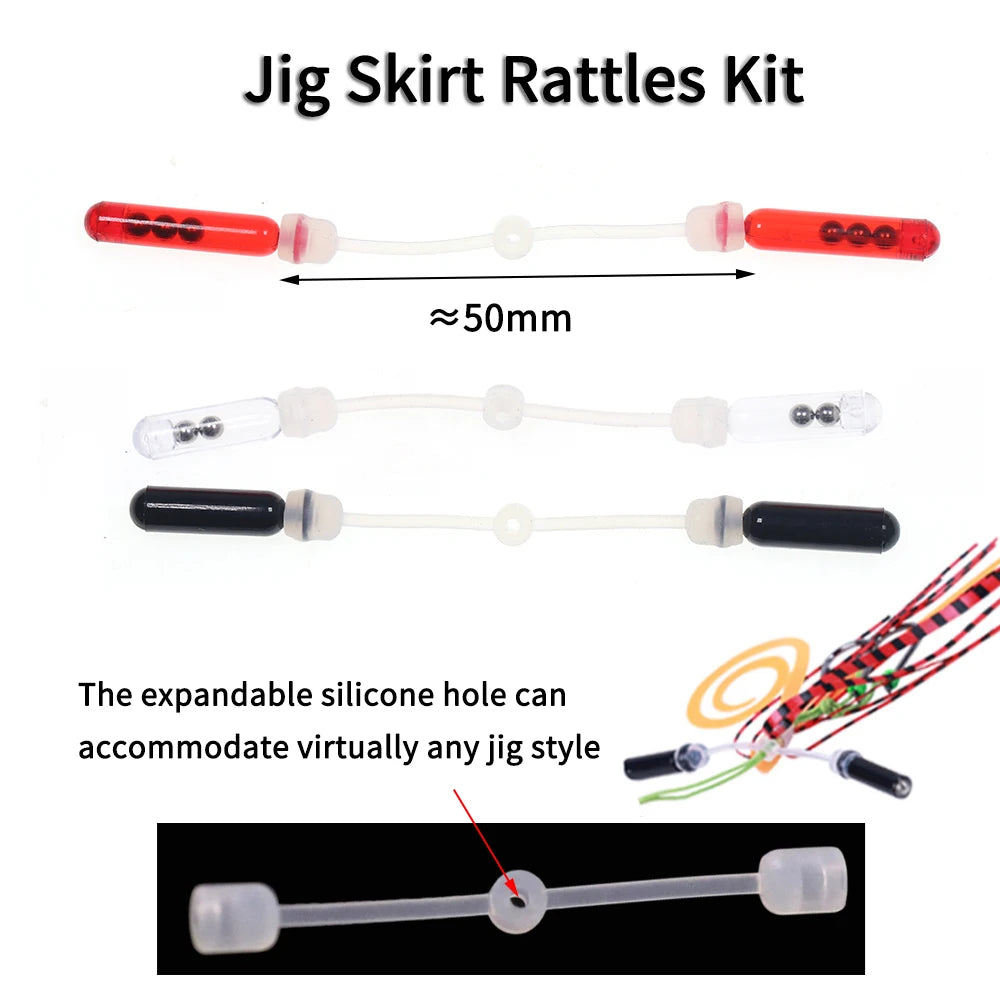 Ellllv Fishing Jig Skirt Rattles Kit Plastic Sound Tube & Connection Strap Spinnerbait Buzzbait Accessories Bass Snapper Fishing