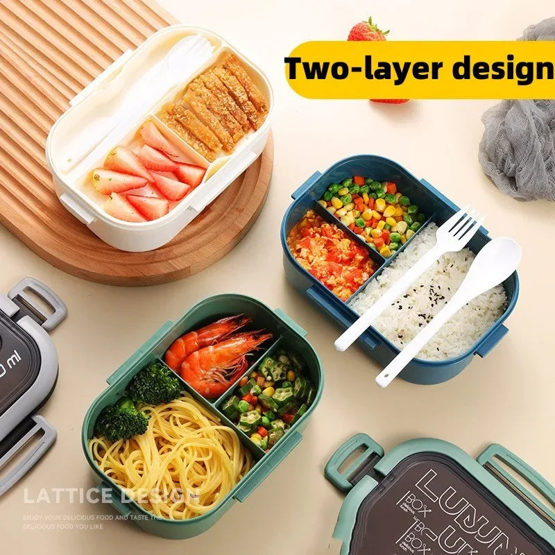 Single Double-layer Cute  Lunch Box Portable Compartment Fruit Food Box Microwave Lunch Box  Children Kid School Outdoor Camping