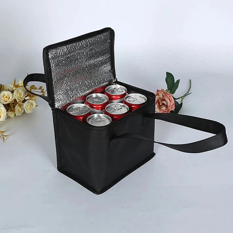 S/L Black Insulated Car Office Portable Lunch Cooler Folding Insulated Picnic Ice Bag Zipper Picnic Camping Tin Foil Food Bag