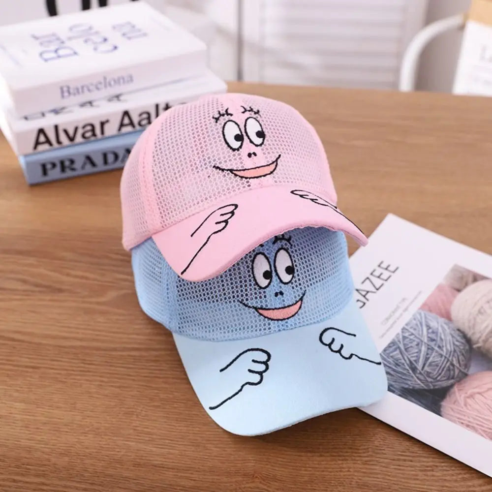 Beach Children Mesh Baseball Cap New Cool Cartoon Face Sun Hat Spring Summer Autumn Kids Hats Camping/Fishing