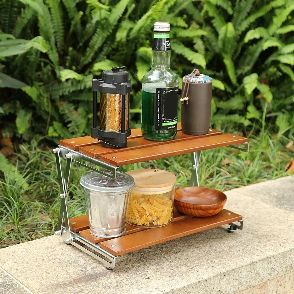 Camping Foldable Shelf Rack Multifunctional Folding Shelf Strong Bearing Capacity Organizer for Camping Picnic BBQ Travel