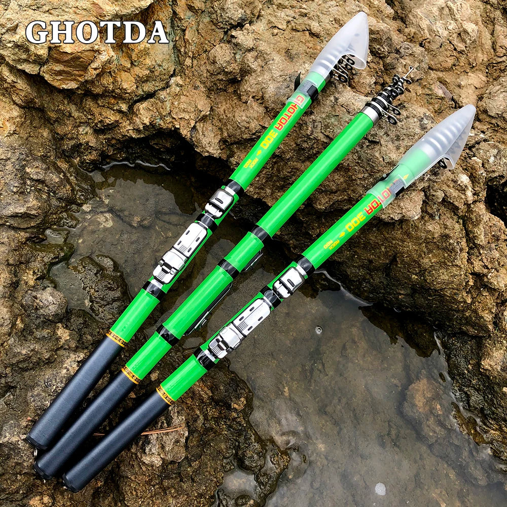 Carbon Rock Fishing Rod 1.5M 1.8M 2.1M 2.4M 2.7M 3M Hard Telescopic Pole Freshwater Fishing Tackle 4/5/6/7/8/9/10 Sections