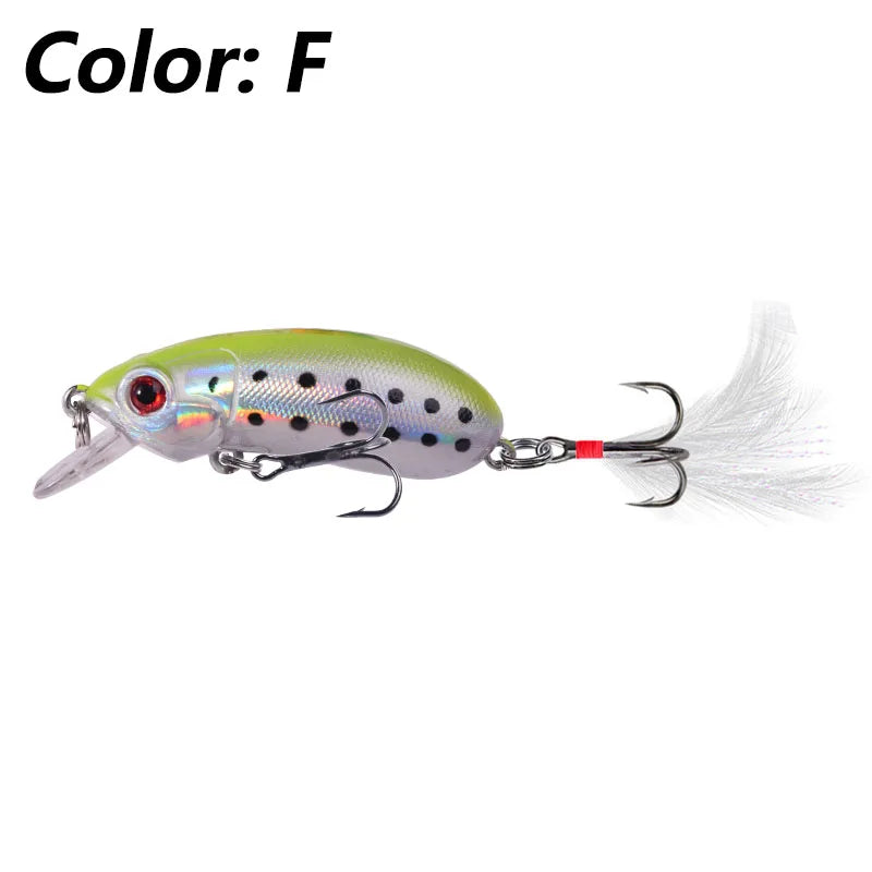 1 Pcs Sinking Crank Fishing Lures 6cm 10g Minnow Wobblers Plastic Hard Artificial Bait With Feather Hooks Carp Bass Crankbaits