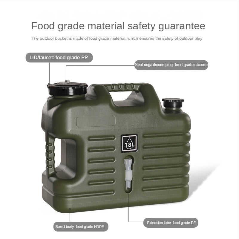 Portable Water Container with Spigot 12/18L PE Water Storage Carrier Portable Green Bucket Food Grade for Camping Hiking Picnic