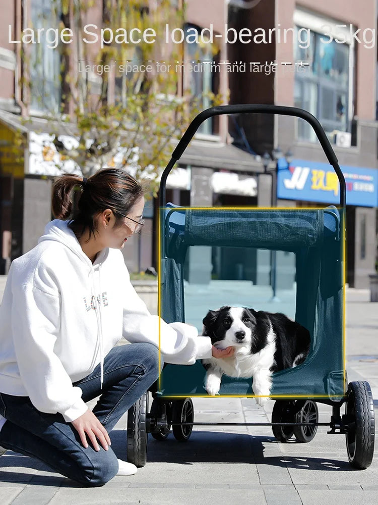 Large Pet Trolley One-Click Folding Dogs and Cats Convenient out Stroller Dog Walking Car Lightweight Folding Pet Supplies