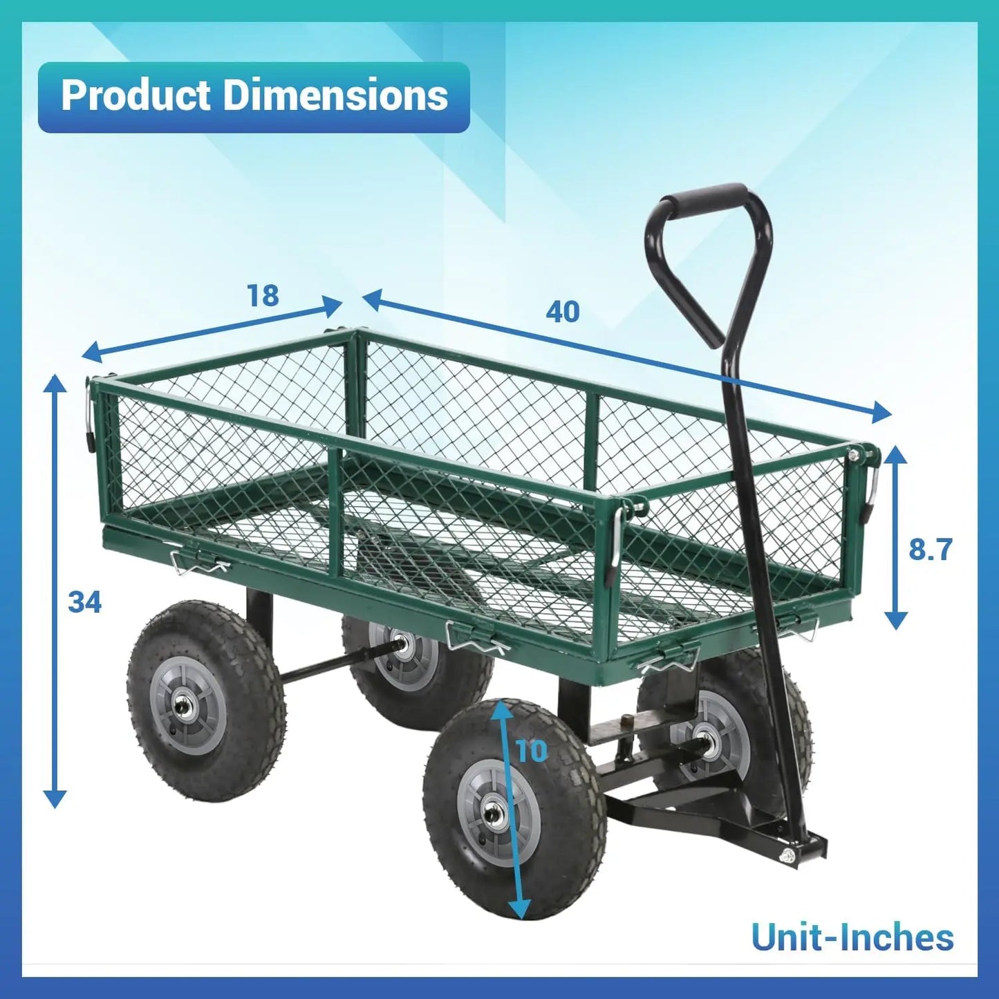 Garden Carts Yard Dump Wagon Cart Lawn Utility Cart Outdoor Steel Heavy Duty Beach Lawn Yard Landscape Garden transport handcart