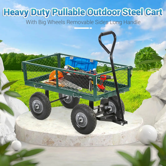 Garden Carts Yard Dump Wagon Cart Lawn Utility Cart Outdoor Steel Heavy Duty Beach Lawn Yard Landscape Garden transport handcart