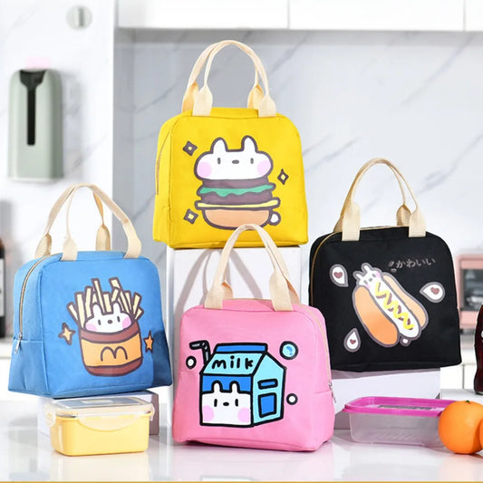 Insulated Cooler Bags Cute Cartoon Picnic Bag Portable Food Bag Cartoon Pattern Bag Lunch Bag Tote Bag Large Capacity