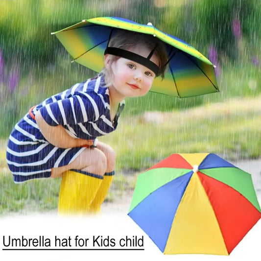 Children Rain Umbrella Hat Portable Foldable Outdoor Fishing Cap Wear Kids Camping Beach Waterproof Hats Shade X8y1