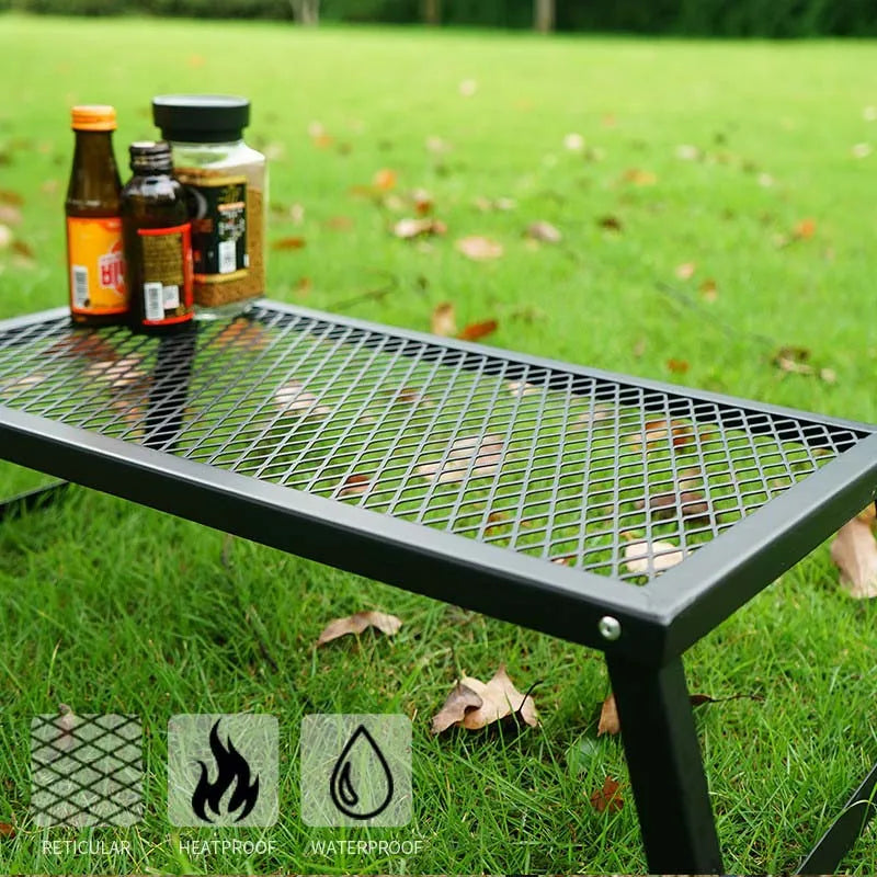 Camping Picnic Backy Mini Desk Folding Camping Table Portable Iron Desk Metal Cooking Table Anti-scalding Outdoor Tables