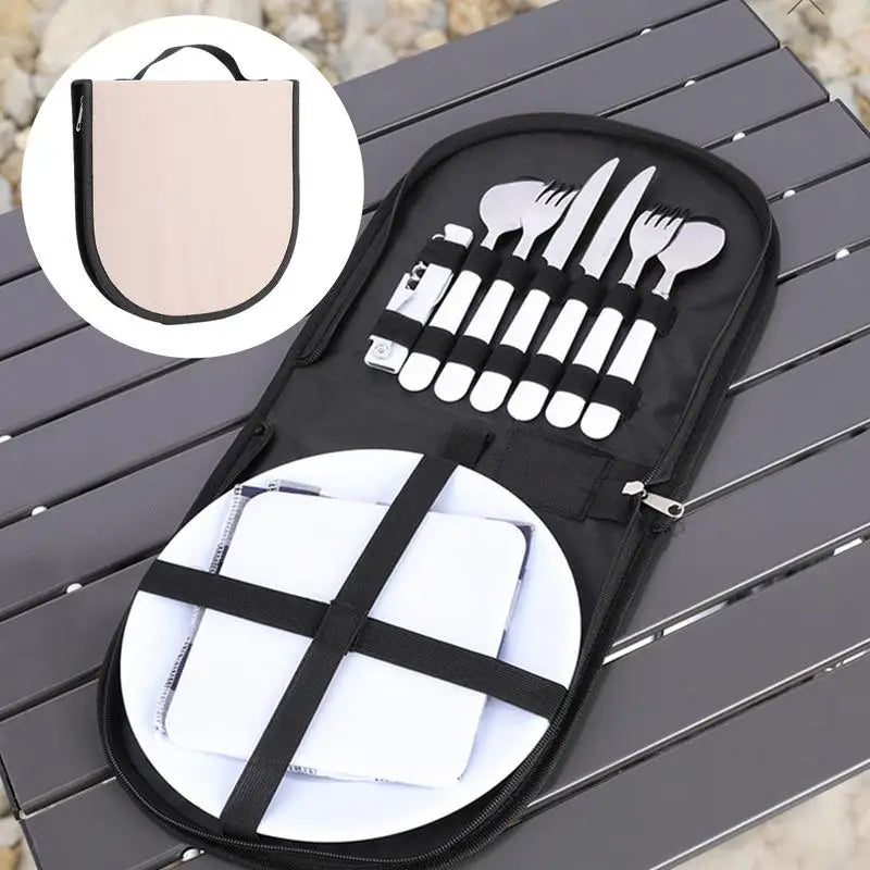 Camping Tableware Storage Bag Thickened Waterproof Oxford Cloth Picnic Folding Portable Storage Bag (excluding Tableware)