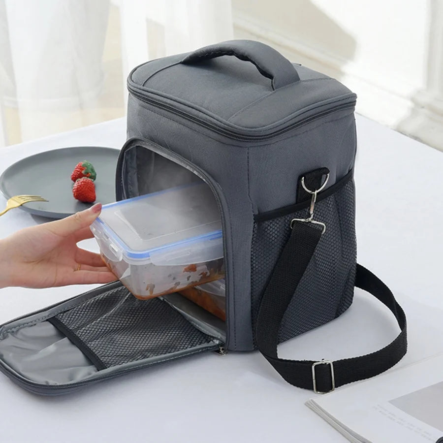 Thermal Insulated Lunch Bag Reusable Lunch Box With Adjustable Shoulder Strap Outdoor Oxford Cloth Large Capacity Insulation Bag