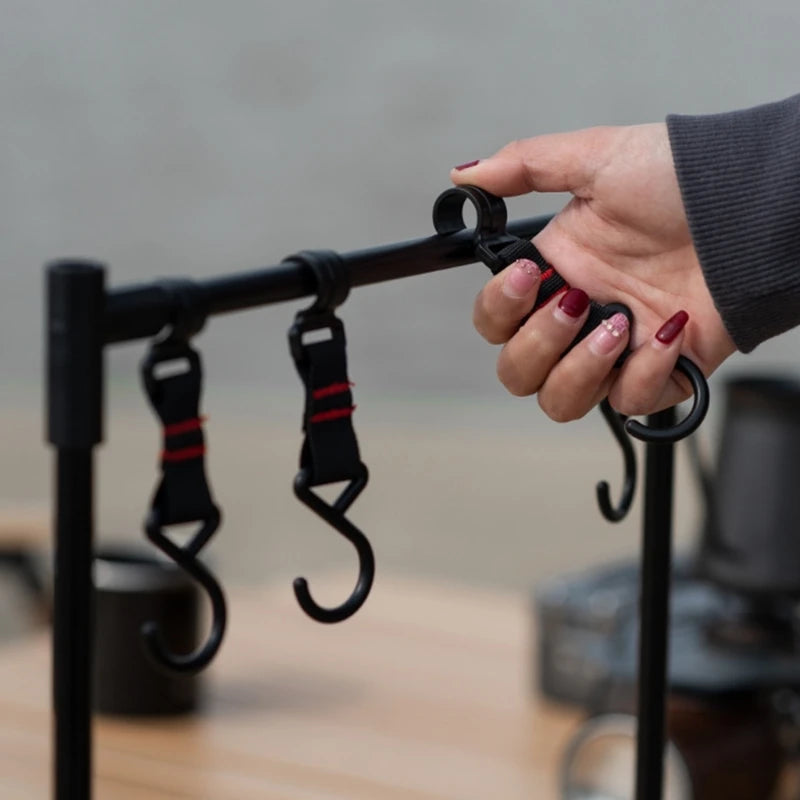 Camping Hanging Rack Camping Lamp Stand Holder Folding Camping Cookware Shelf with Hooks for Camping Fishing Picnics BBQ