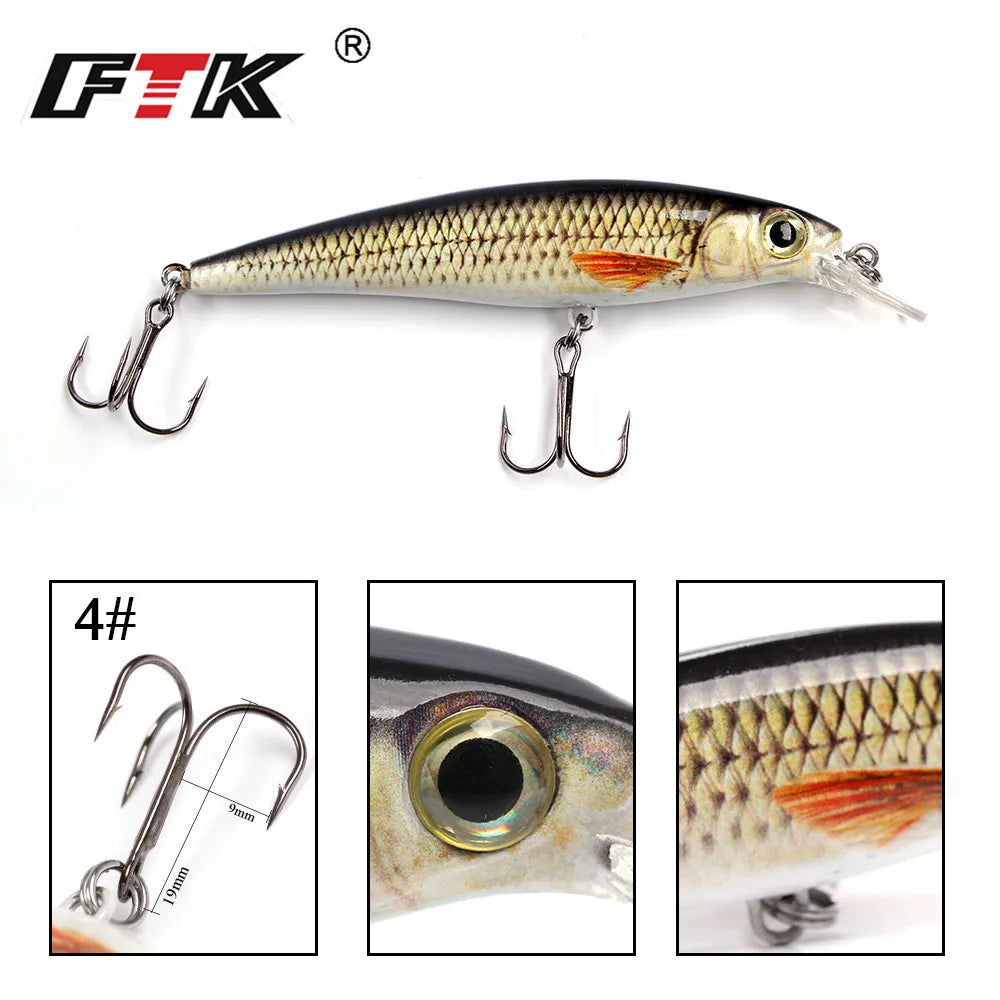 FTK 100mm/12g Fishing Lure Minnow Floating Hard Bass Lure Artificial Bait Carp Wobblers Crankbai Fishing For Fishing Accessories