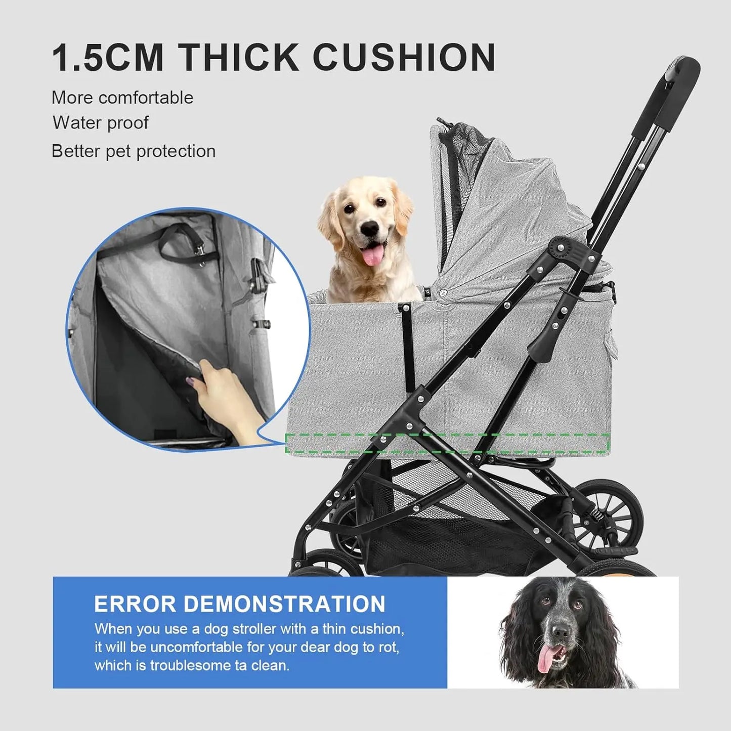 Dog Strollers for Small Dogs - Dog Stroller with Durable Shock-Absorbing PU Wheels Scratch Waterproof Fabric One-Handed Folding