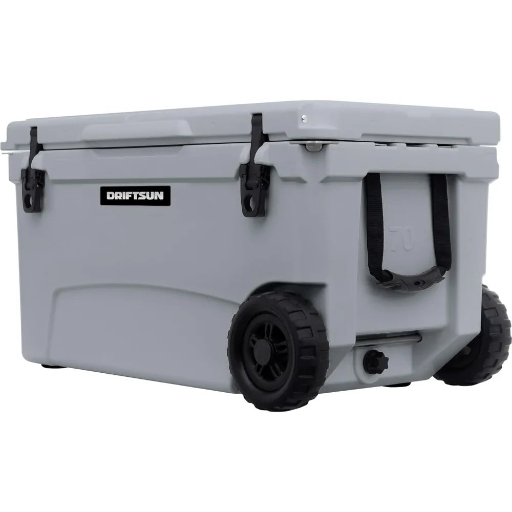 70qt Wheeled Ice Chest - Heavy Duty, High Performance Roto-Molded Commercial Grade Insulated Rolling Cooler (White)