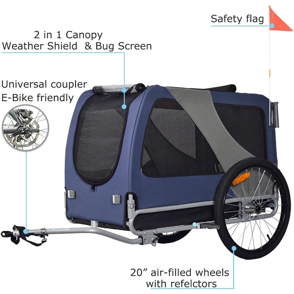 Premium Large/XL Pet Bike Trailer & Stroller for Large Sized Dog or Multiple Small Dogs,Low Center of Gravity Easy Folding Frame