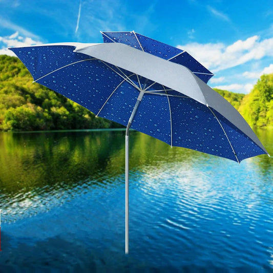 2.2m 360° Oxford Double Layer Silver Glue Fishing Umbrella Sunscreen Rainproof Windproof Three Gear Adjustable Beach