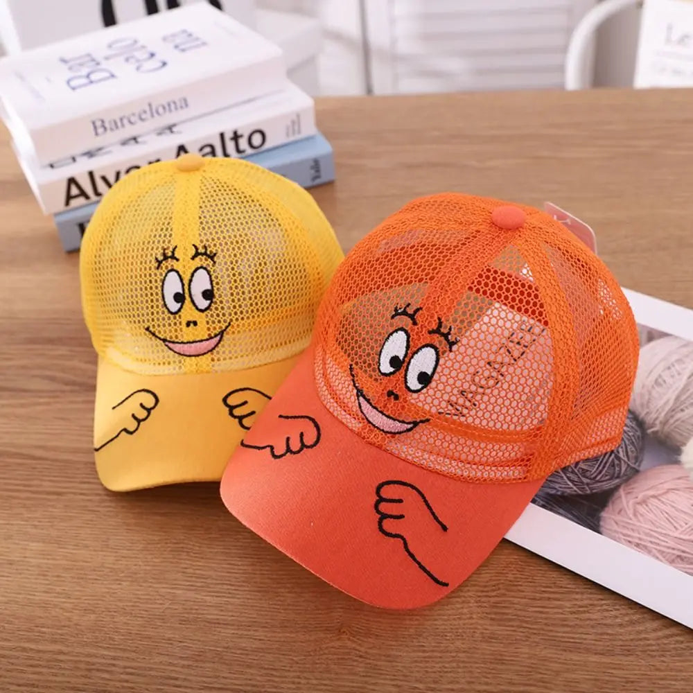 Beach Children Mesh Baseball Cap New Cool Cartoon Face Sun Hat Spring Summer Autumn Kids Hats Camping/Fishing