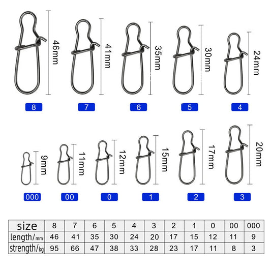 DNDYUJU 50 or 100pcs Stainless Steel Fishing Hook Snap Fishing Lure Pin Rolling Barrel Swivel Lure Connector Accessories Pesca