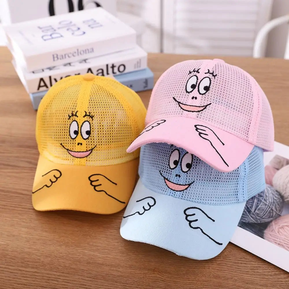 Beach Children Mesh Baseball Cap New Cool Cartoon Face Sun Hat Spring Summer Autumn Kids Hats Camping/Fishing