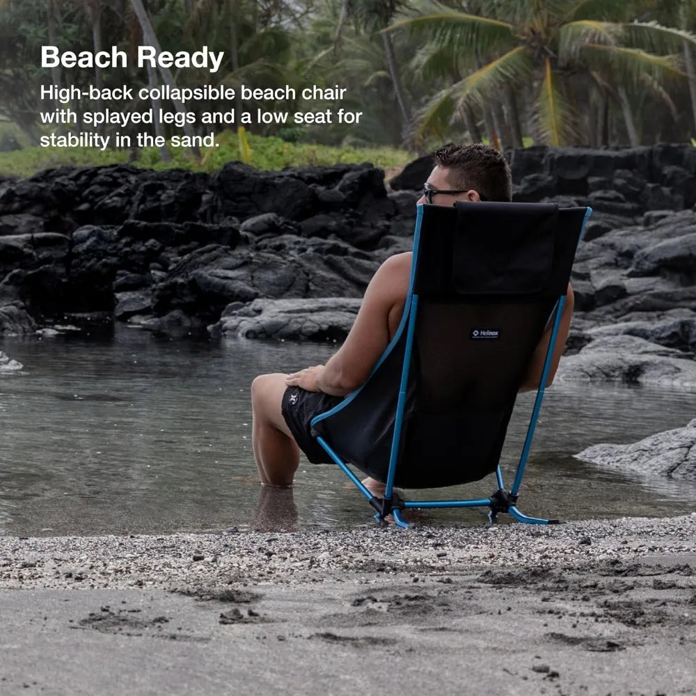 Beach Chair Lightweight, Lower-Profile, Compact, Collapsible Camping Chair, Black, with Pockets，28"D x 23"W x 31"H