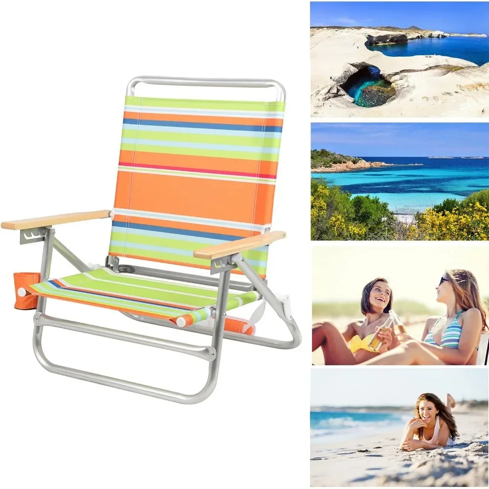 4 Position Folding Backpack Straps Lightweight Low Beach Chairs for Adults Supports 225 Lbs Foldable Chair Green Camping Table