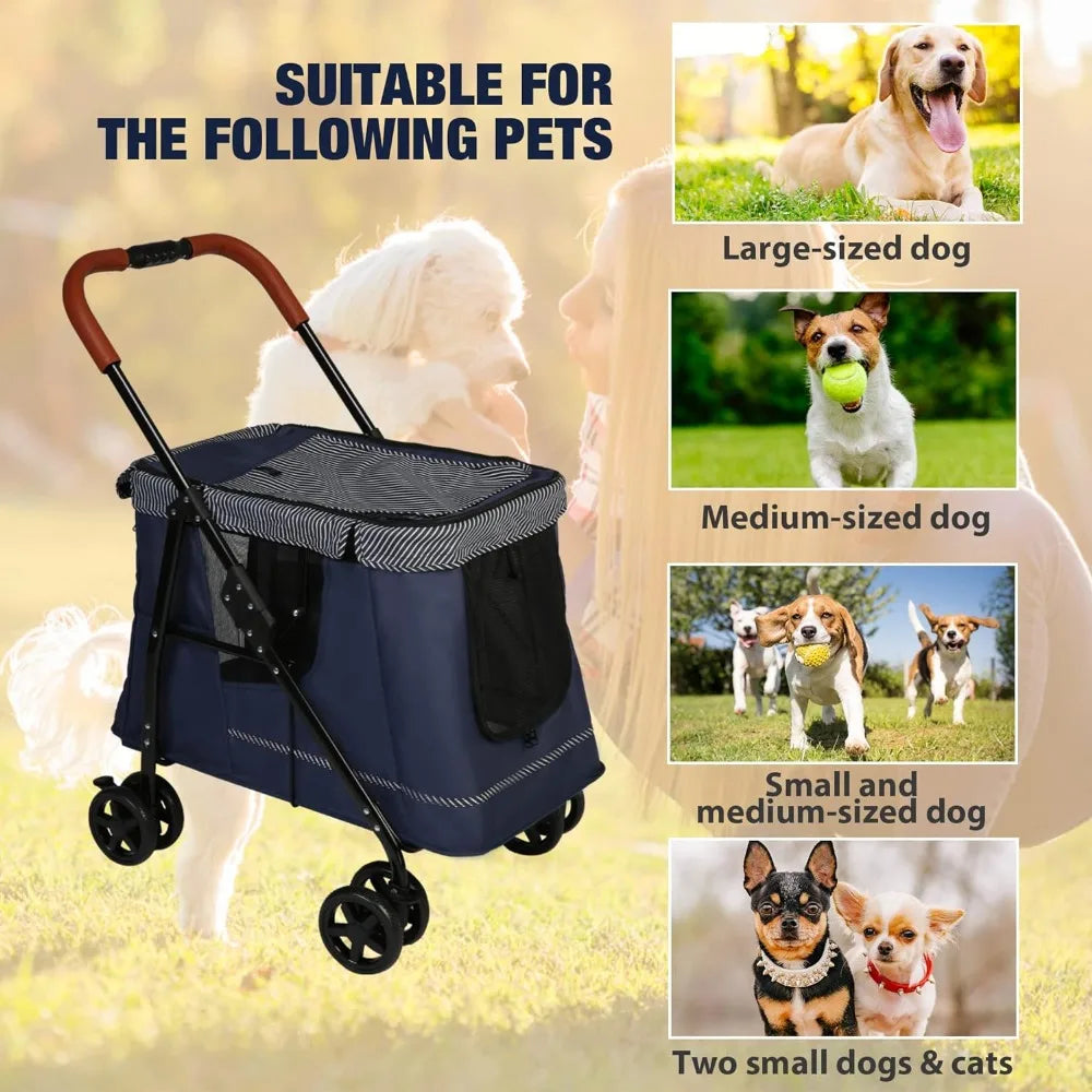 Pet Wagon Stroller for Large Dogs with 4 Wheels, Dog Cat Cart with Entry Portable Quick One-Step Folding Travel Carrier Cart