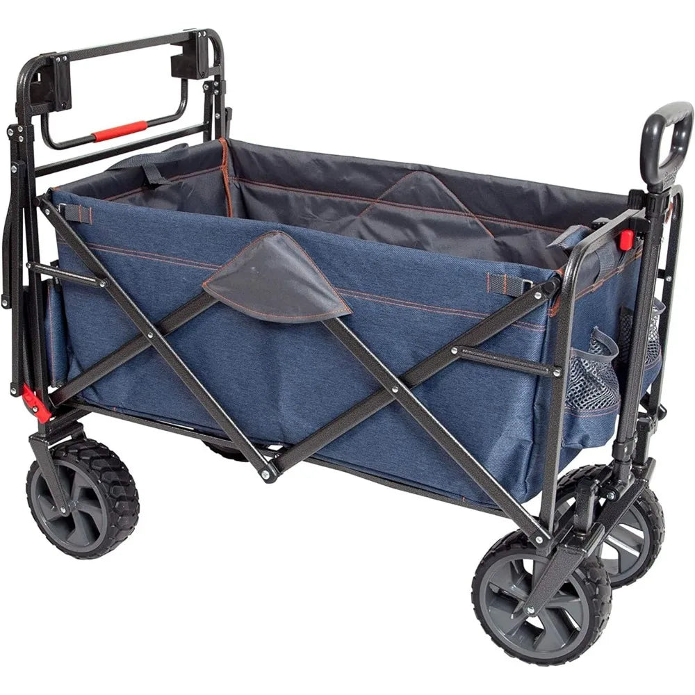 Sports 300LB Capacity Push Wagon with Wheels, Handle and Basket - Grocery Heavy Duty Wagon for Camping, Shopping