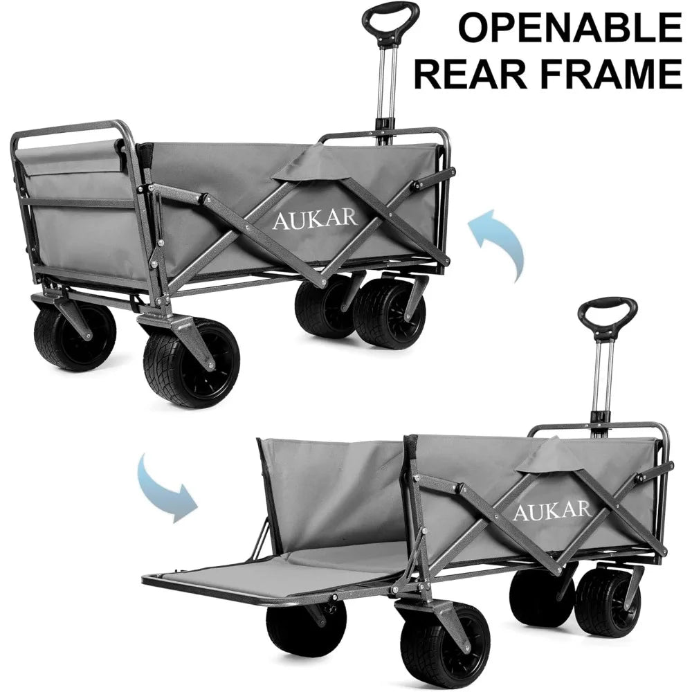 Beach Wagon with Big 7 inch All-Terrain Wheels, Heavy Duty Collapsible Folding Wagon Utility Outdoor Garden Cart,