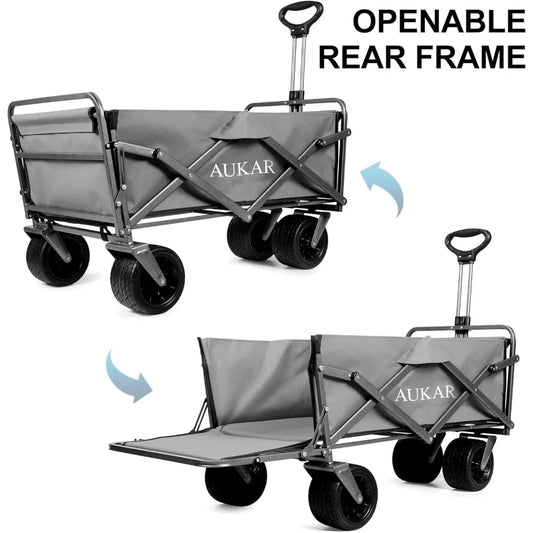 Beach Wagon with Big 7 inch All-Terrain Wheels, Heavy Duty Collapsible Folding Wagon Utility Outdoor Garden Cart,