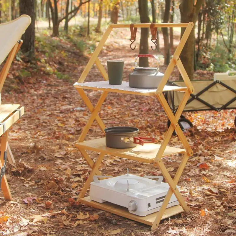 Camping Foldable Shelf Multi Tier Camping Portable Racks Wear Resistant And Fashionable Folding Picnic Table Storage Shelf
