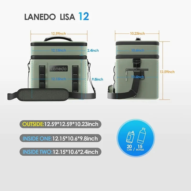 Lanedo Lisa Lunch Soft Cooler 20 Can, Insulated Bag Portable Ice Chest Box for Lunch, Beach, Drink, Beverage, Travel, Camping