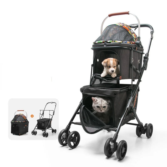 Dog Carriers 4 Wheel Pet Double-layer Stroller Cat Travel Strollers Detachable Portable Collapsible for Small Dogs Pets Products