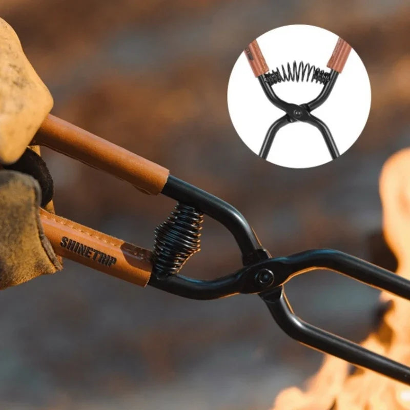 Portable Burning Fire Clip Picnic Barbecue Thicker Anti-scalding Carbon Fire Clip Lightweight Carbon Steel Burning Fire Tongs