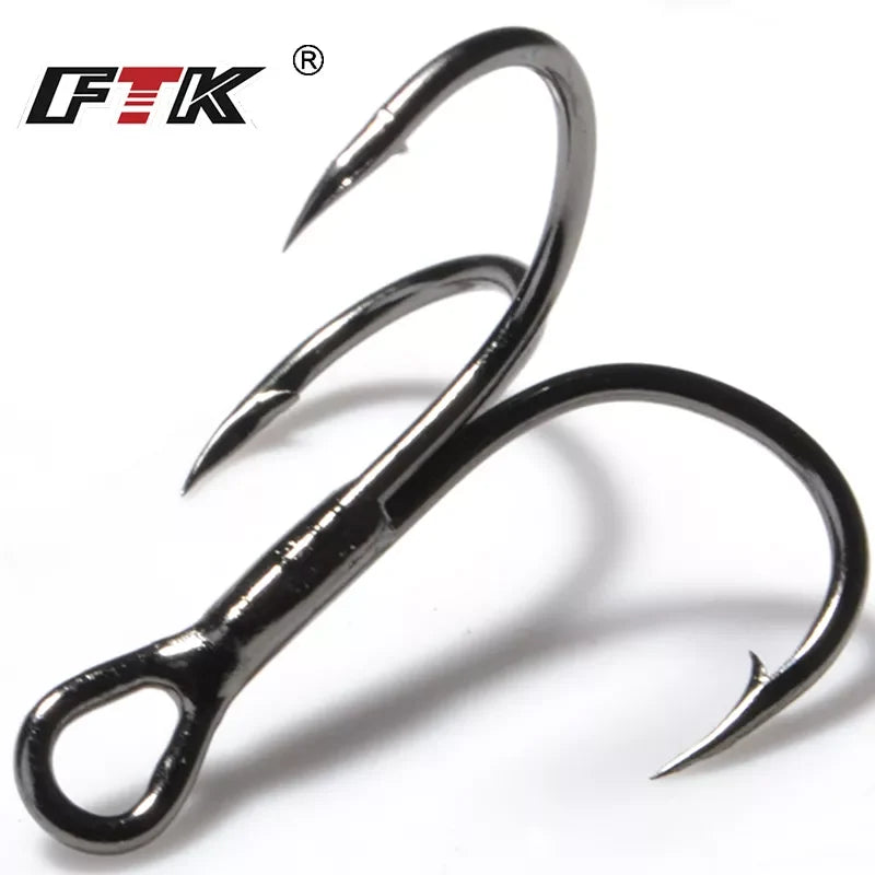 FTK 15-20pcs Overturned Treble Hook High Carbon Steel Black Fishing Hook 2/4/6/8/10# For Lure Triple Hook Fishing Tackle