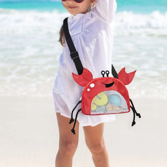 Beach Toy Mesh Bag Kids Collecting Bag with Adjustable Strap for Holding Beach Sand Toy for Boys and Girls