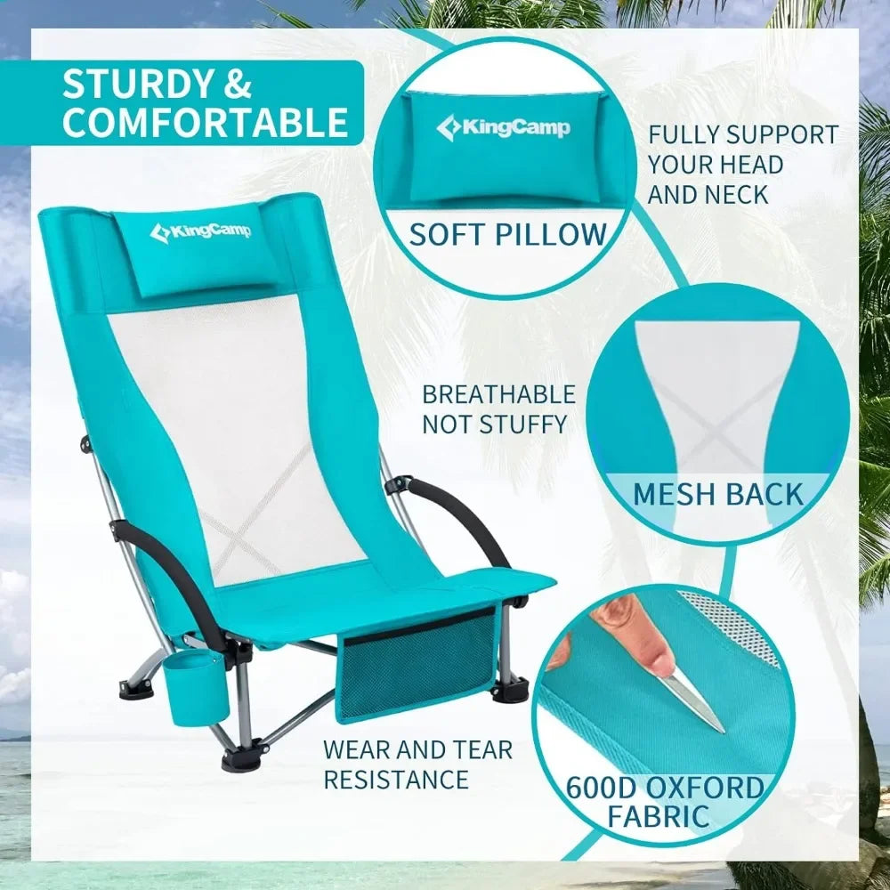 Folding Beach Chair for Adults  High Back Lightweight Portable Backpack Chair with Cup Holder Pocket Headrest Carry Bag for