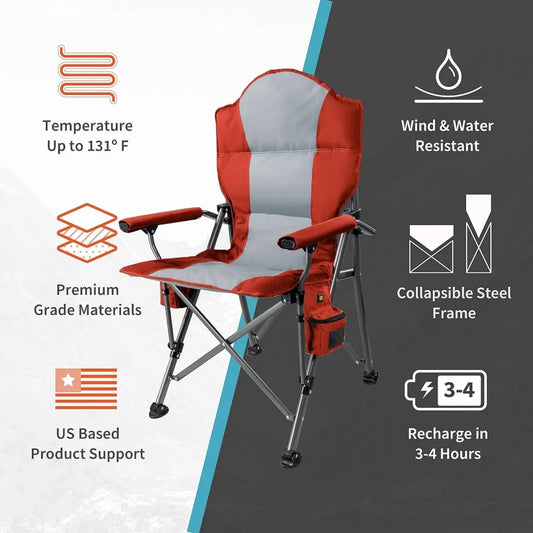 Heated Camping ChairTerrain Portable  Winter Camping Essential 3 Heat SettingsOutdoor Folding Chair With Heated Filling